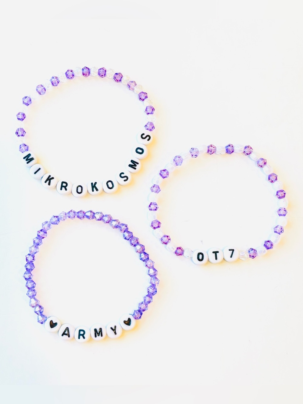 (3pcs) BTS OT7 ARMY PURPLE WHITE BRACELET BUNDLE